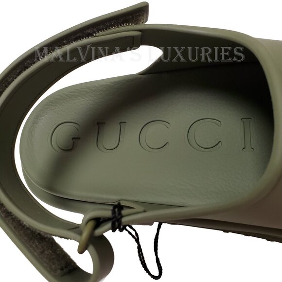GUCCI SHOES MEN GREEN RUBBER HORSEBIT FLATFORM SANDALS sz 11 / 11.5 - Picture 10 of 16